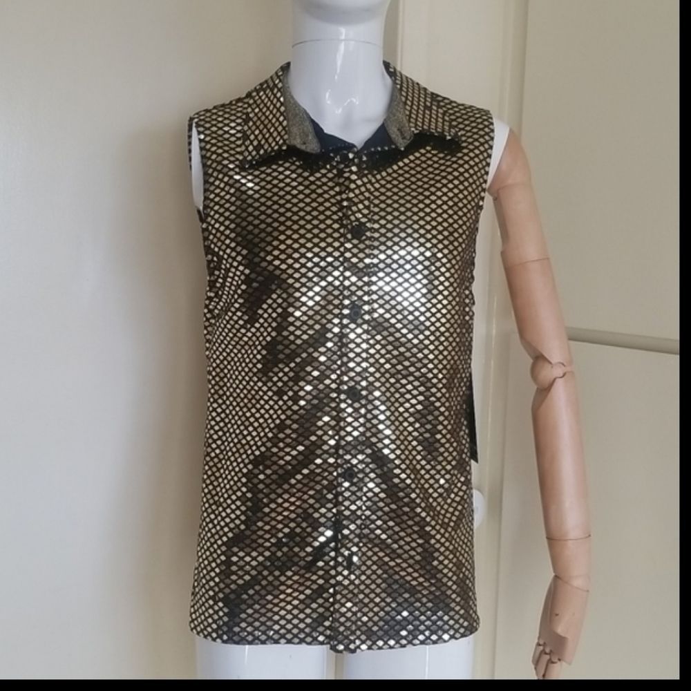 Mission Gold/Black Metallic Sleeveless Shirt, M, NWT